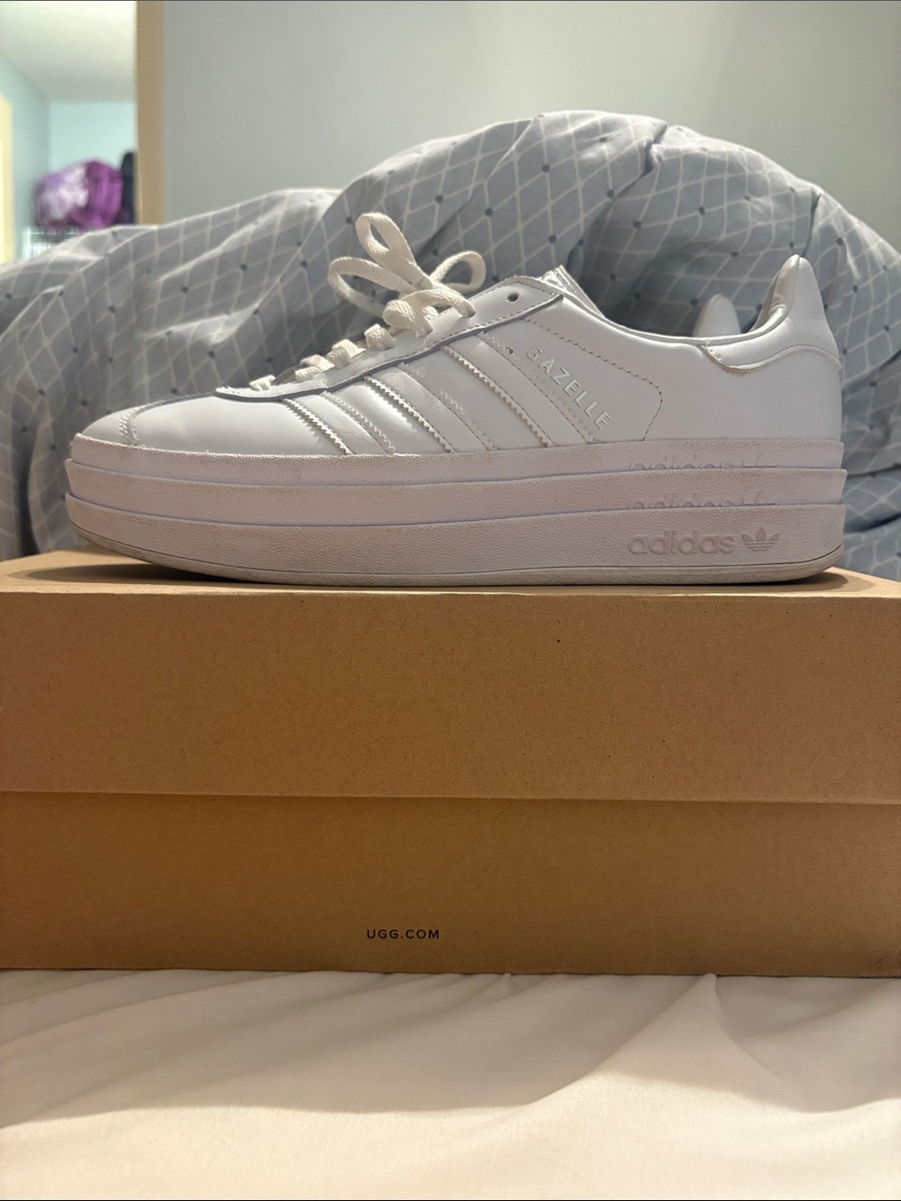 adidas White and Silver Gazelle Platform Women's Sneakers